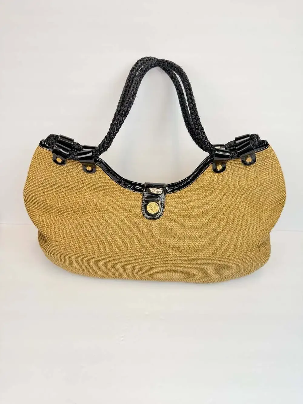 Eric Javits Squishee Straw Hobo Bag with Black Patent Trim - Picture 8 of 8